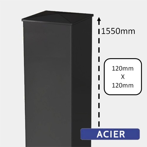 Pilier Acier Noir pour Portail - H1550 - 120x120