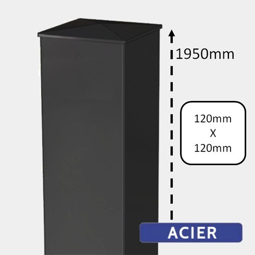 Pilier Acier Noir pour Portail - H1950 - 120x120