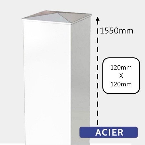 Pilier Acier Blanc pour Portail - H1550 - 120x120
