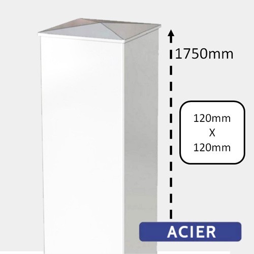 Pilier Acier Blanc pour Portail - H1750 - 120x120