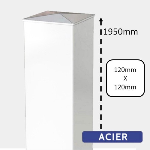 Pilier Acier Blanc pour Portail - H1950 - 120x120