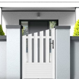 Portillon PVC sur mesure convexe Alençon (poignée à droite en situation)