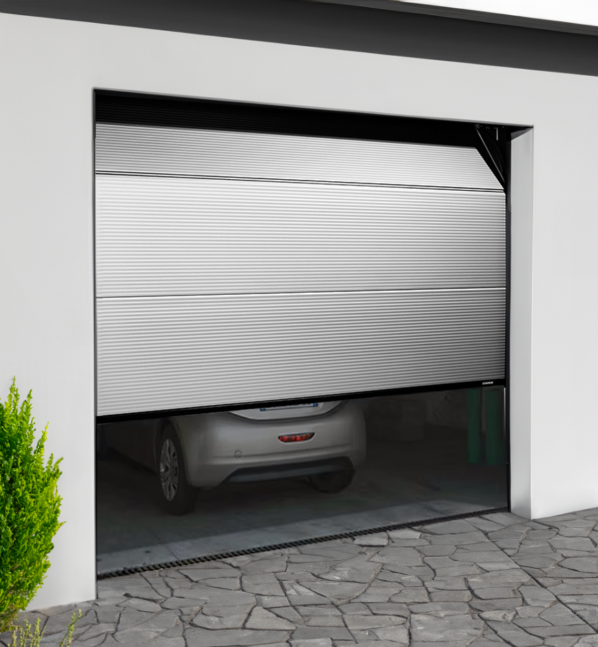 Porte de garage sectionnelle manuelle microlignée à portillon