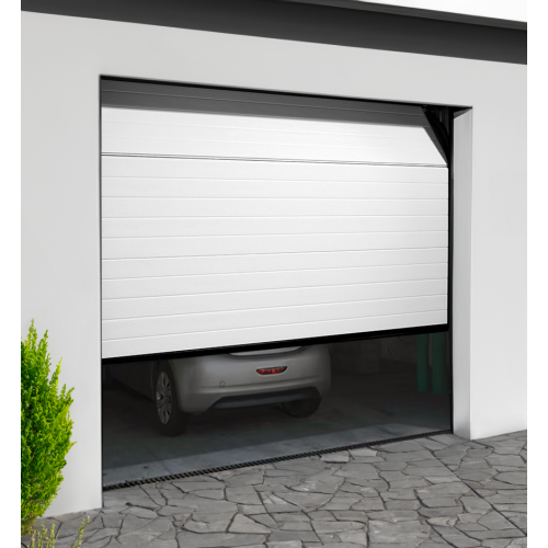 Porte de garage sectionnelle motorisée lignée à portillon