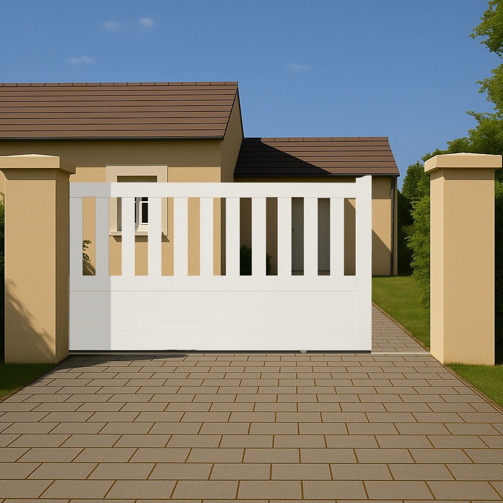Portail coulissant PVC sur-mesure ETRETAT blanc