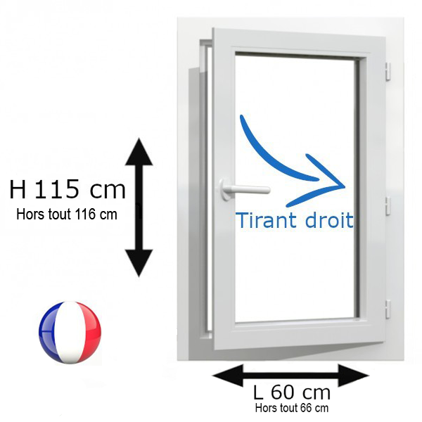 Fenêtre PVC 1 vantail H 115 x L 60 cm OF pour pose en rénovation