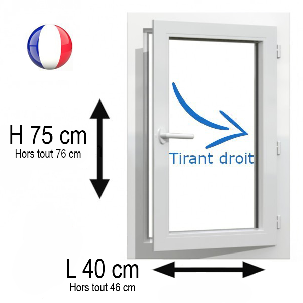 Fenêtre PVC 1 vantail H 75 x L 40 cm OF pour pose en rénovation