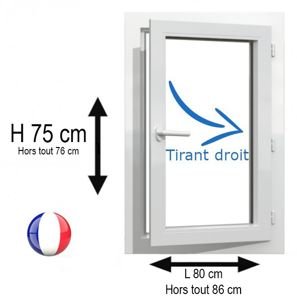 Fenêtre PVC 1 vantail H 75 x L 80 cm OF pour pose en rénovation