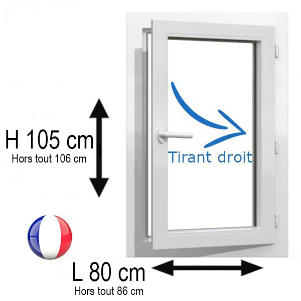 Fenêtre PVC 1 vantail H 105 x L 80 cm OF pour pose en rénovation