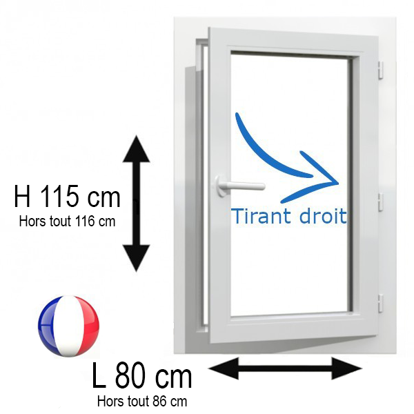 Fenêtre PVC 1 vantail H 115 x L 80 cm OF pour pose en rénovation
