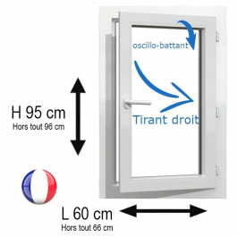 Fenêtre PVC 1 vantail H 95 x L 60 cm OB avec poignée tirant droit