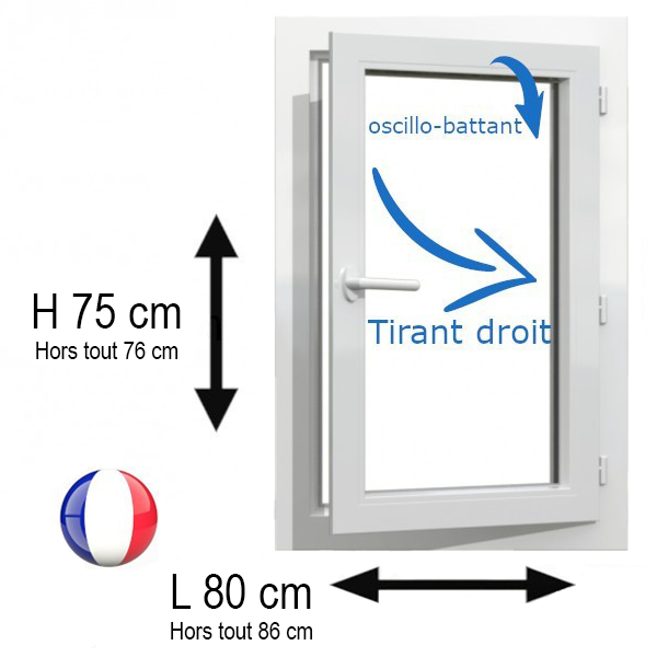 Fenêtre PVC 1 vantail H 75 x L 80 cm OB pour pose en rénovation