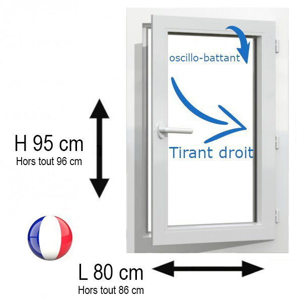 Fenêtre PVC 1 vantail H 95 x L 80 cm OB pour pose en rénovation