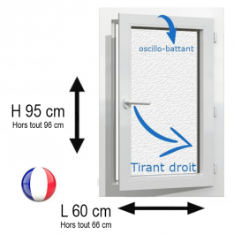 Fenêtre PVC 1 vantail H 95 x L 60 cm OB avec poignée verre brouillé tirant droit