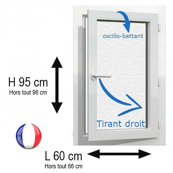 Fenêtre PVC 1 vantail H 95 x L 60 cm OB verre brouillé pour pose en rénovation
