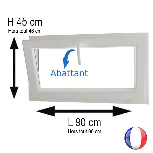 Fenêtre PVC abattant H 45 x L 90 cm pour pose en rénovation
