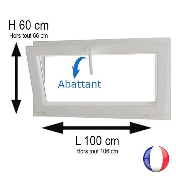 Fenêtre PVC abattant H 60 x L 100 cm pour pose en rénovation