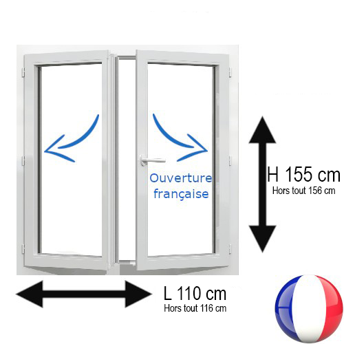 Fenêtre PVC 2 vantaux H 155 x L 110 cm OF pour pose en rénovation
