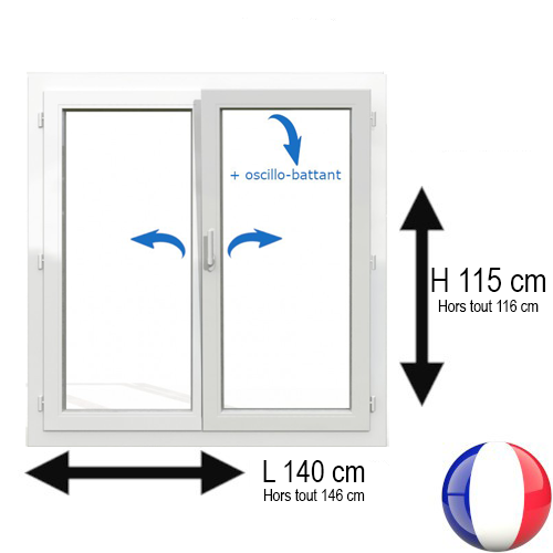 Fenêtre PVC 2 vantaux H 115 x L 140 cm OB pour pose en rénovation