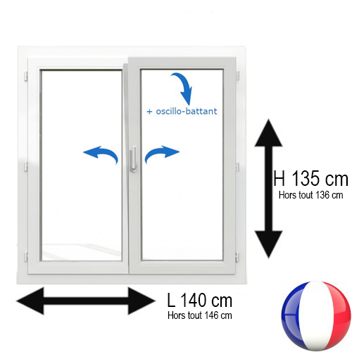 Fenêtre PVC 2 vantaux H 135 x L 140 cm OB pour pose en rénovation