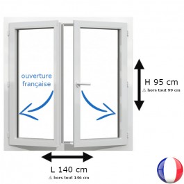 Fenêtre PVC 2 vantaux H 95 x L 140 cm OF avec poignée