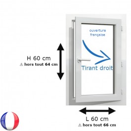 Fenêtre PVC 1 vantail H 60 x L 60 cm OF avec poignée TIRANT DROIT