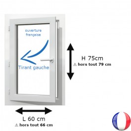 Fenêtre PVC 1 vantail H 75 x L 60 cm OF avec poignée TIRANT GAUCHE