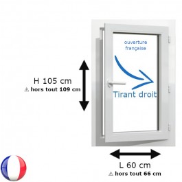 Fenêtre PVC 1 vantail H 105 x L 60 cm OF avec poignée TIRANT DROIT