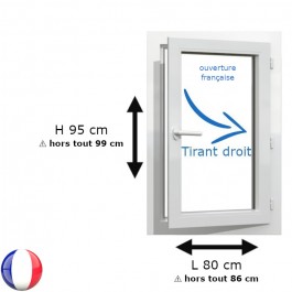 Fenêtre PVC 1 vantail H 95 x L 80 cm OF avec poignée TIRANT DROIT