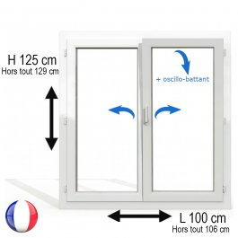 Fenêtre PVC 2 vantaux H 125 x L 100 cm OB avec poignée
