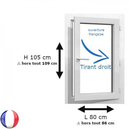 Fenêtre PVC 1 vantail H 105 x L 80 cm OF avec poignée