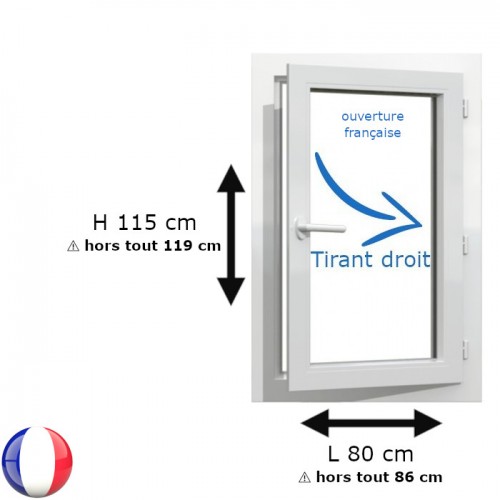Fenêtre PVC 1 vantail H 115 x L 80 cm OF avec poignée