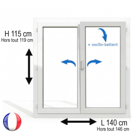 Fenêtre PVC 2 vantaux H 115 x L 140 cm OB avec poignée