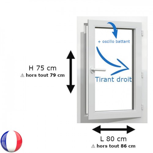 Fenêtre PVC 1 vantail H 75 x L 80 cm OB avec poignée