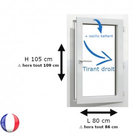 Fenêtre PVC 1 vantail H 105 x L 80 cm OB avec poignée TIRANT DROIT