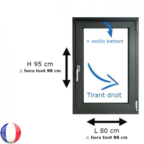 Fenêtre PVC 1 vantail H 95 x L 80 cm OB anthracite avec poignée