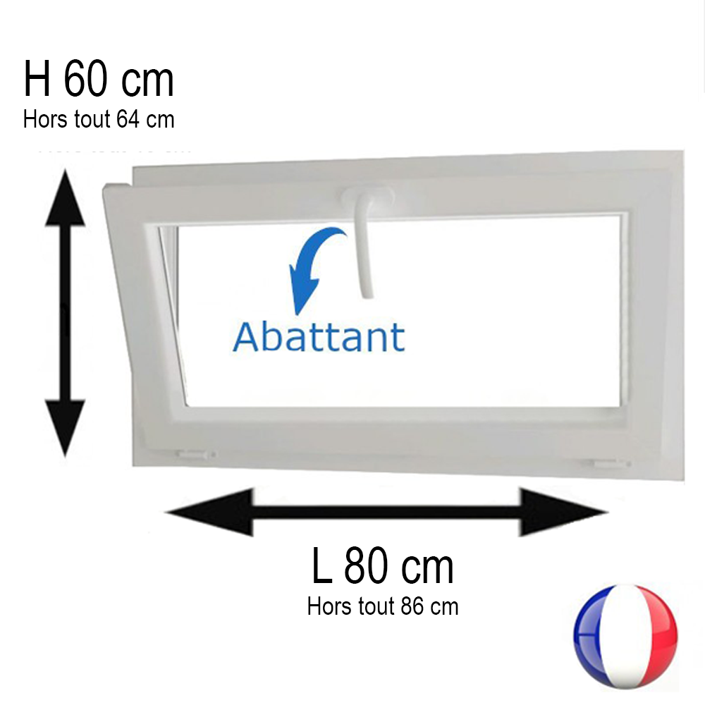 Fenêtre PVC abattant H 60 x L 80 cm avec poignée