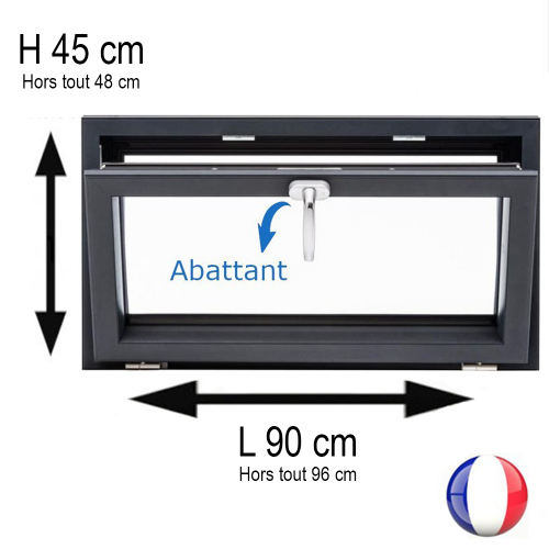 Fenêtre PVC abattant H 45 x L 90 cm anthracite avec poignée