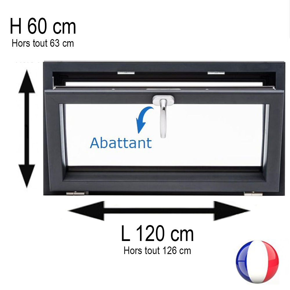 Fenêtre PVC abattant H 60 x L 120 cm anthracite avec poignée