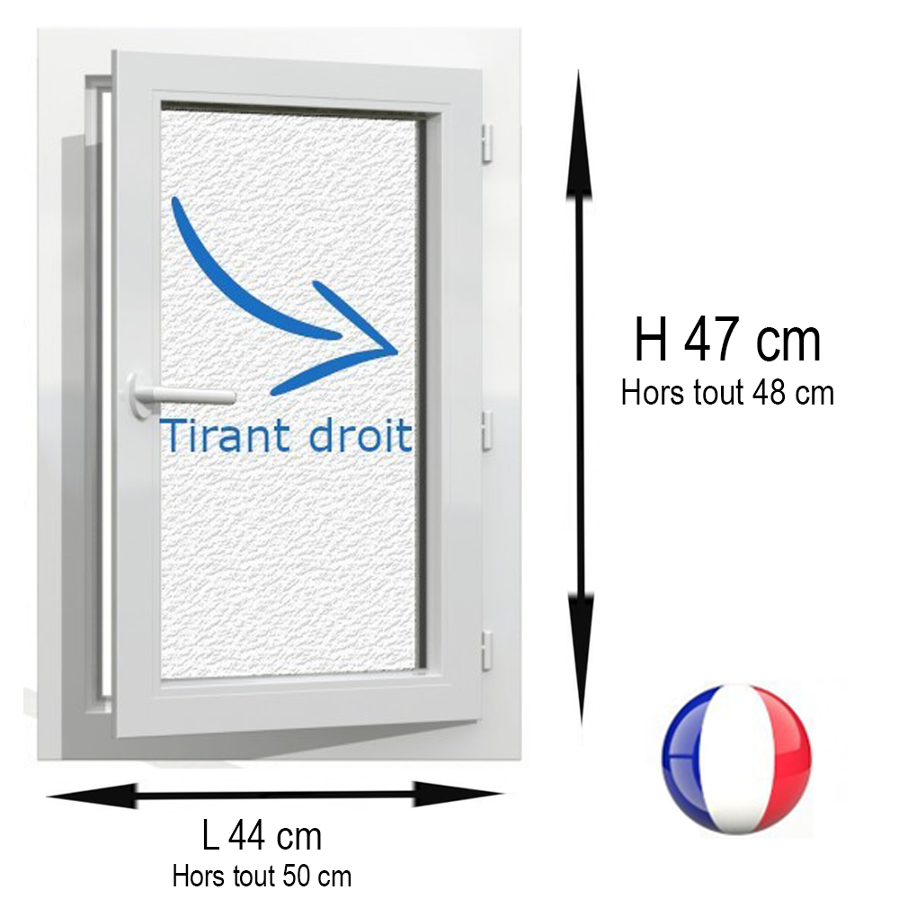 Fenêtre PVC 1 vantail H 47 x L 44 cm OF verre brouillé pour pose en rénovation