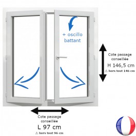 Fenêtre PVC 2 vantaux H 145 x L 90 cm hors tout OB pour pose en rénovation