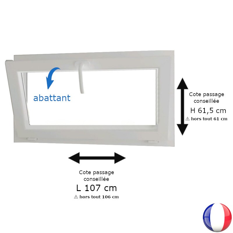 Fenêtre PVC abattant H 61 x L 106 cm hors tout pour pose en rénovation Fenêtre PVC abattant H 61 x L 106 cm hors tout pour pose en rénovation