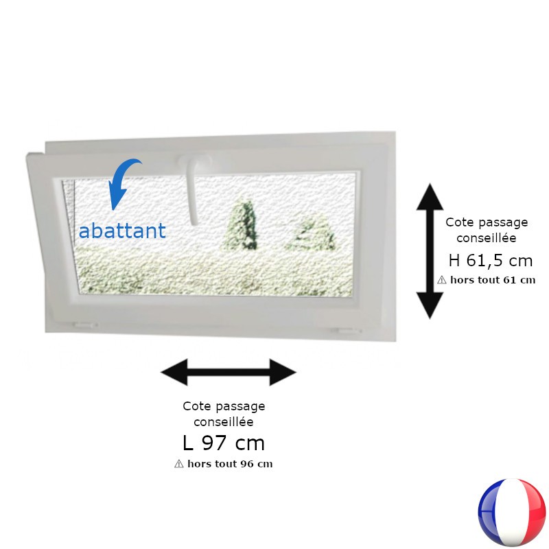 Fenêtre PVC abattant H 61 x L 96 cm hors tout verre brouillé pour pose en rénovation