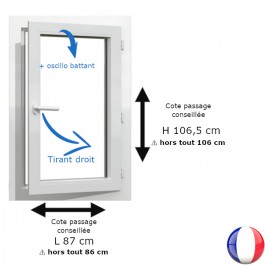 Fenêtre PVC 1 vantail H 106 x L 86 cm hors tout OB pour pose en rénovation tirant droit