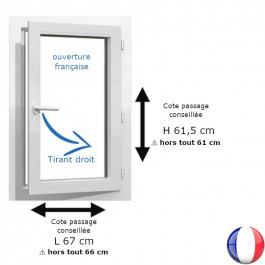 Fenêtre PVC 1 vantail H 61 x L 66 cm hors tout OF pour pose en rénovation tirant droit
