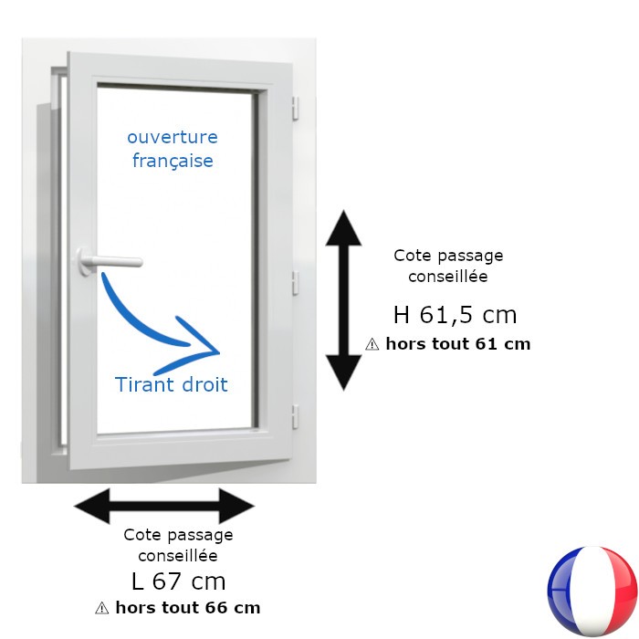 Fenêtre PVC 1 vantail H 61 x L 66 cm hors tout OF pour pose en rénovation tirant droit Fenêtre PVC 1 vantail H 61 x L 66 cm hors tout OF pour pose en rénovation tirant droit
