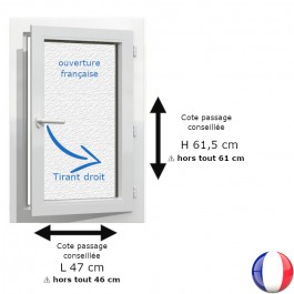 Fenêtre PVC 1 vantail H 61 x L 46 cm hors tout OF verre brouillé pour pose en rénovation tirant droit