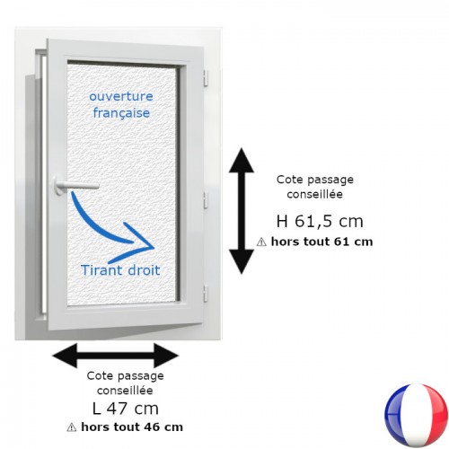 Fenêtre PVC 1 vantail H 61 x L 46 cm hors tout OF verre brouillé pour pose en rénovation