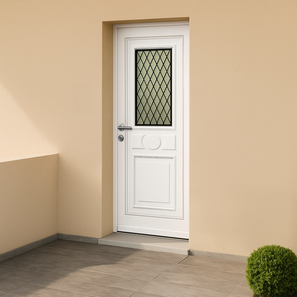Porte d’entrée en PVC vitrée blanche Provencia 51 décor
