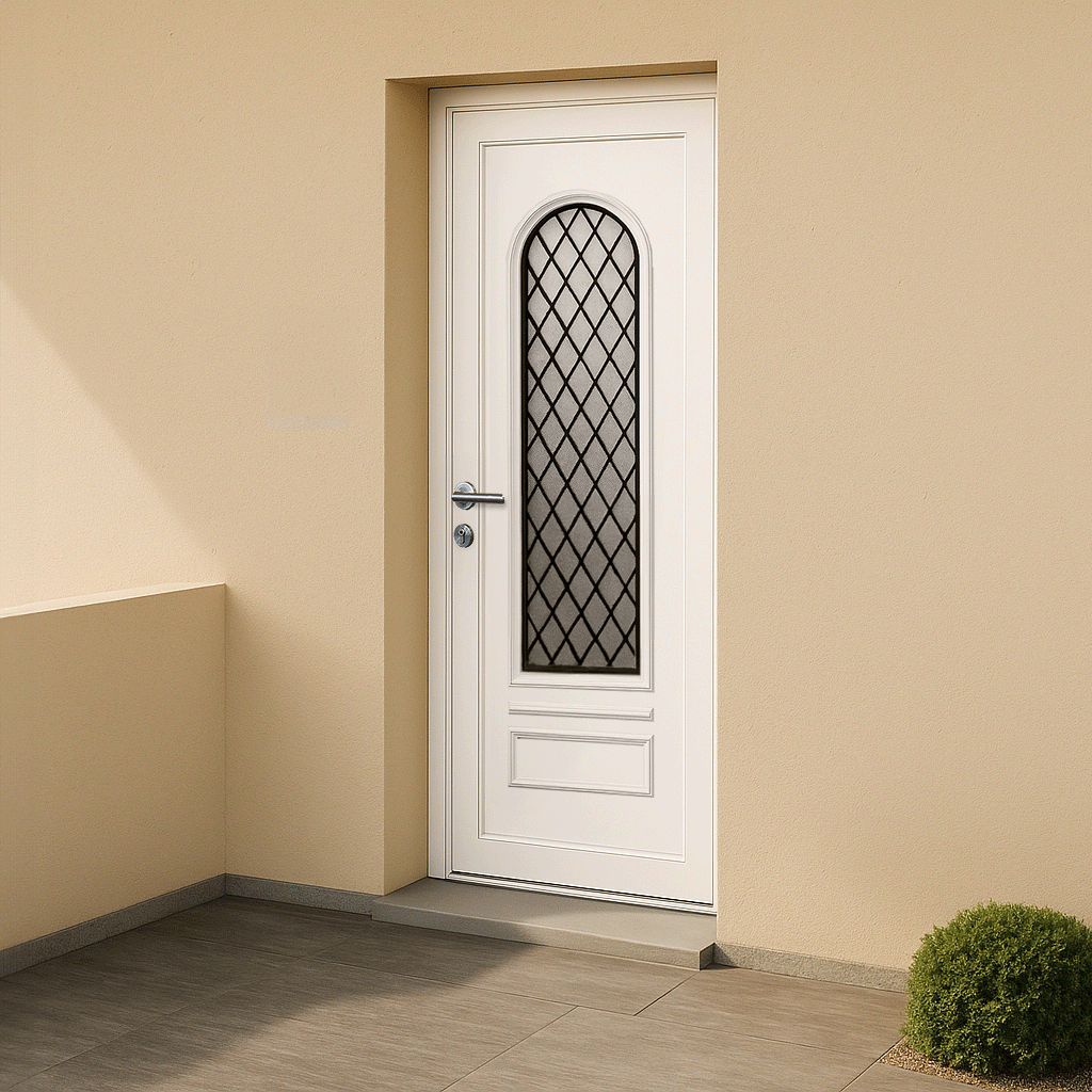 Porte d’entrée en PVC vitrée blanche Ixelia 81 décor